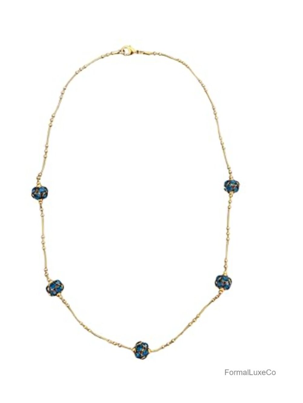 Art Deco Station Necklace Handcrafted in Italy 14K Gold Plated Swarovski